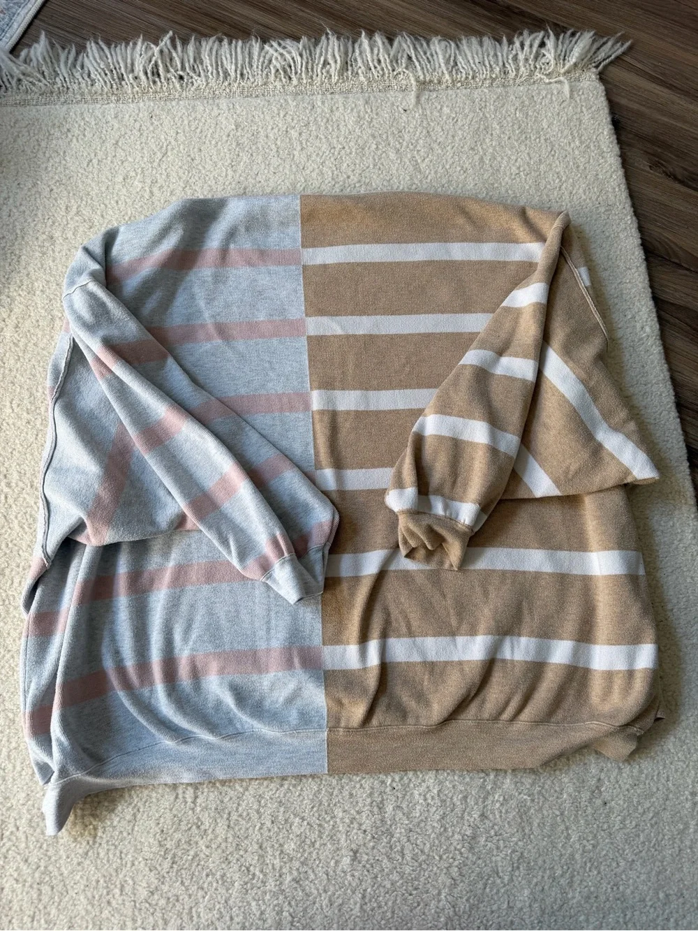 Free People Uptown Stripe Pullover Sweater Large L Camel Pink Gray